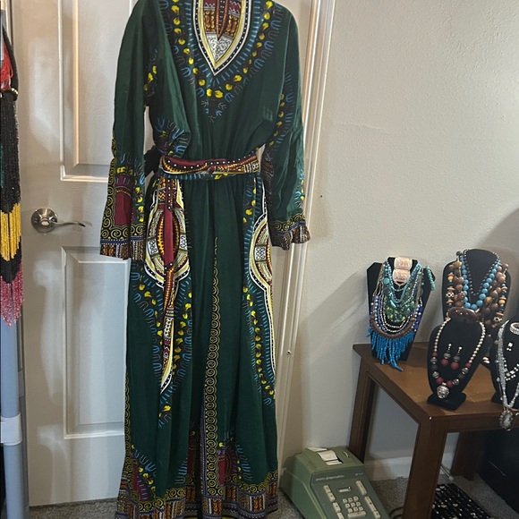African Dashiki Print Green Maxi Dress! - Picture 9 of 16